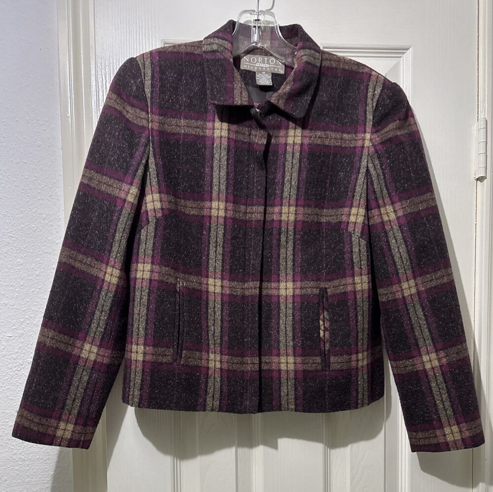 Vintage Norton McNaughton Petites Size 4P Wool Blend Plaid Jacket Blazer Zip